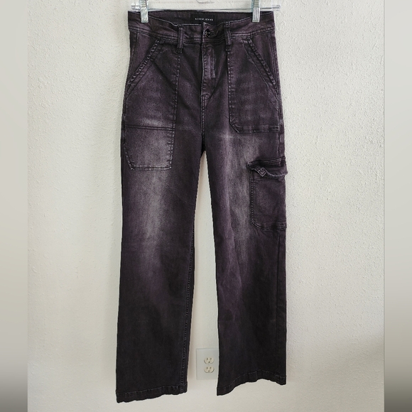 Risen High Rise Cargo Pocket Wide Jeans Size 9 29 RDP5534 BLACK - Picture 4 of 8